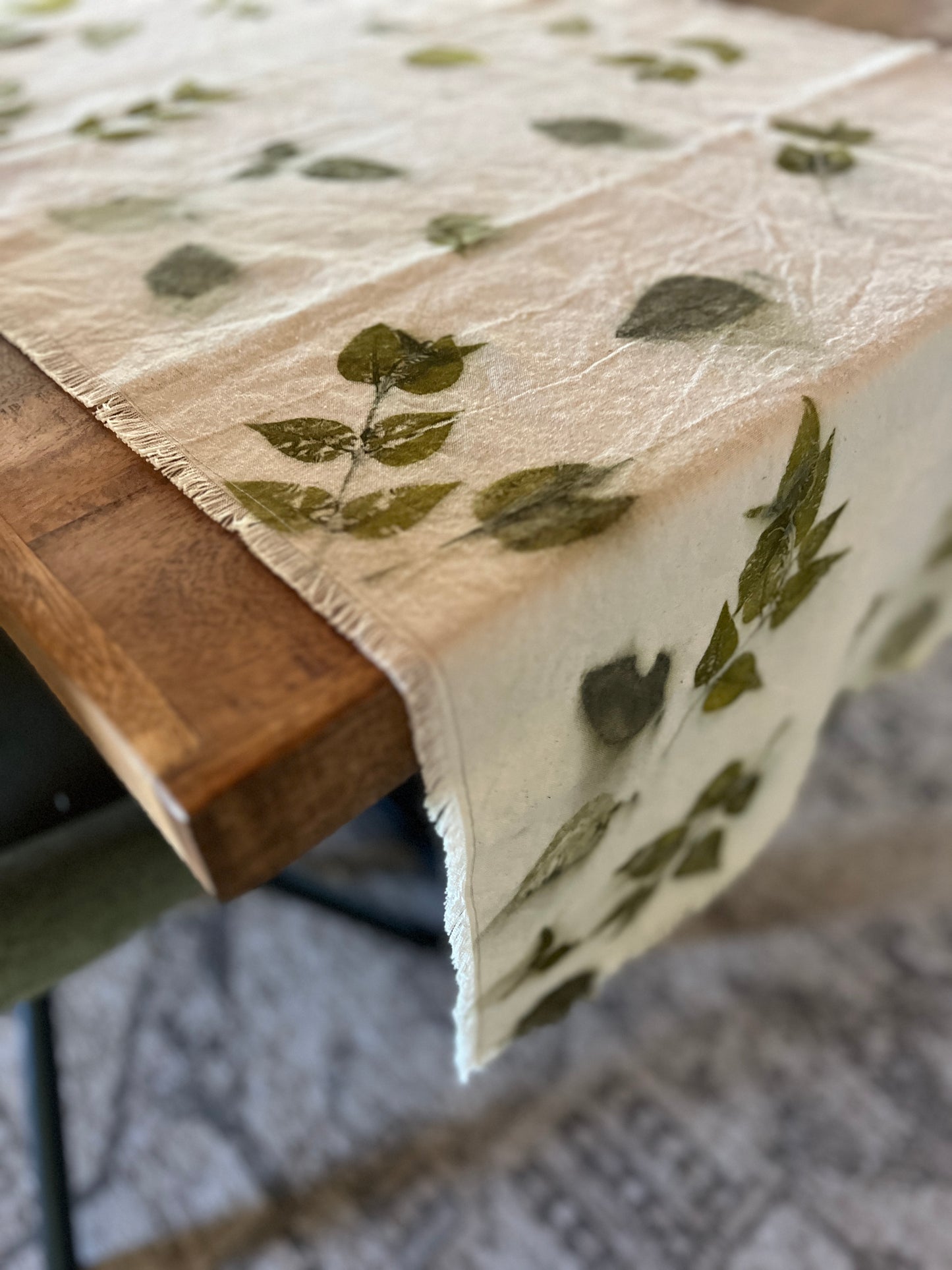 Eco-Printed Cotton Table Runner – Tree Fuchsia